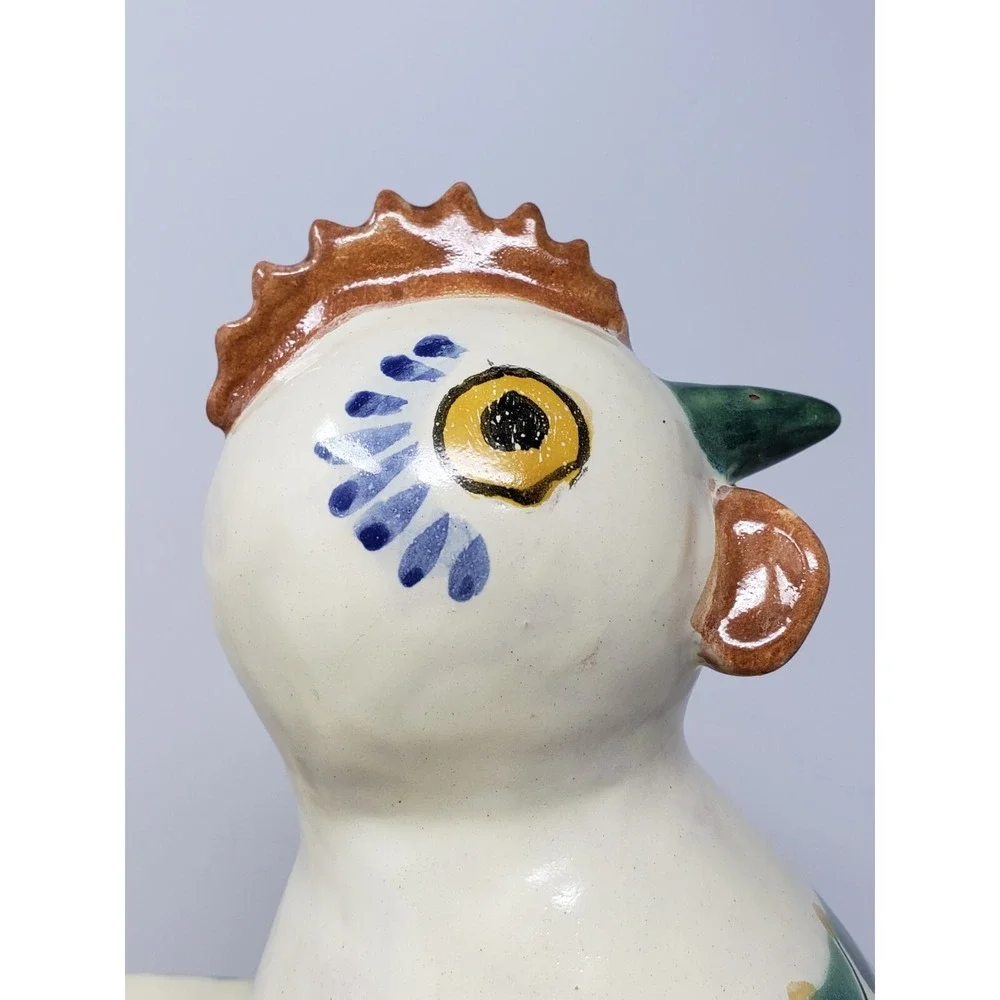 The Picket Fence Large Hand Painted Colorful Chicken Planter Mexico Terra Cotta